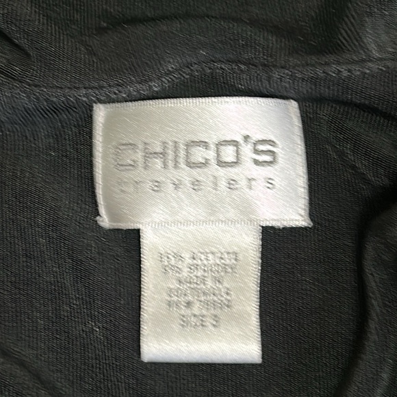 CHICOS TRAVELERS BLACK DOUBLE V-NECK TEA TOP SZ 3 - Picture 7 of 12